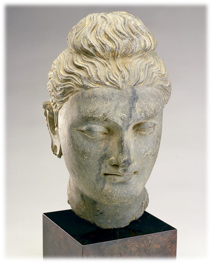 Sculpture of a Buddha head.