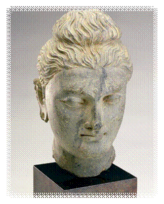 Sculpture of a Buddha head.